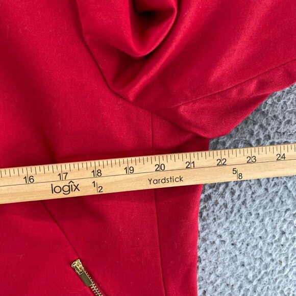 Tahari Jacket Womens 16 Petite Red Zip Pockets Open Front Blazer Stretch Office - Picture 9 of 11